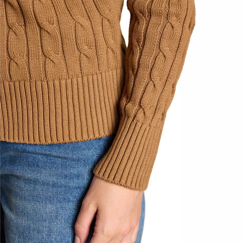 Joules Classic Cable Cotton Womens Crew Neck Jumper - Camel-7
