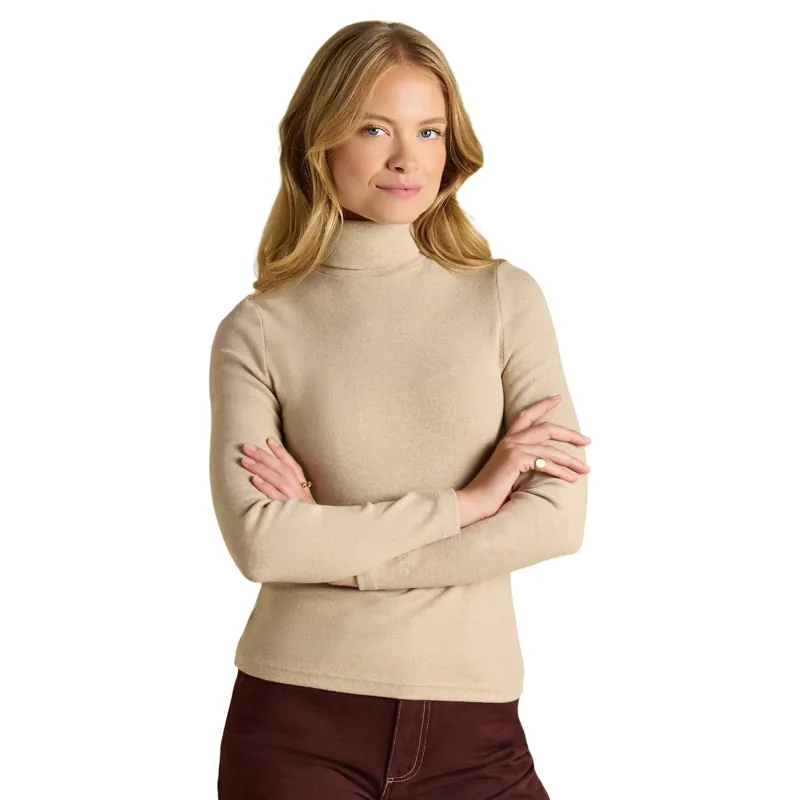 Joules Womens Warm Handle Rib Roll Neck Long Sleeve Top - Oat Marl