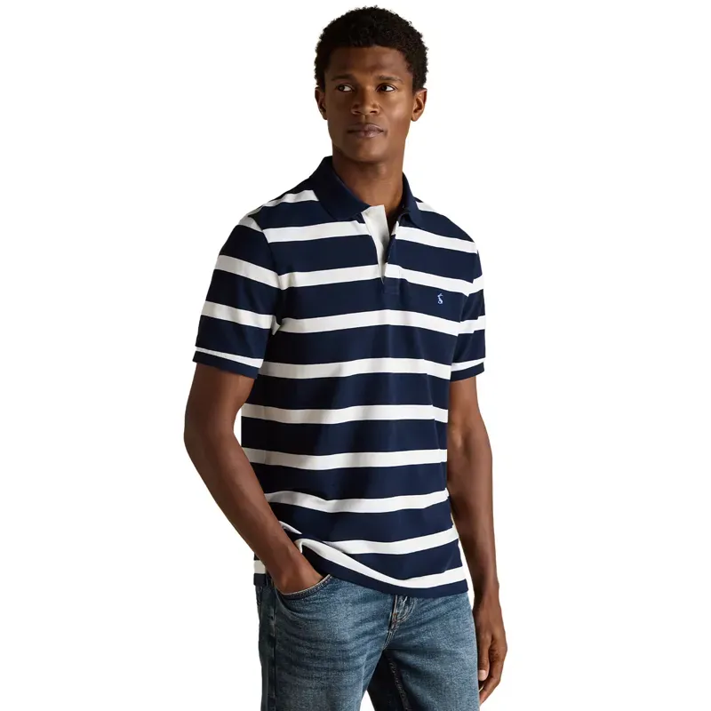 Joules Woody Stripe Mens Cotton Pique Polo Shirt - Navy/White