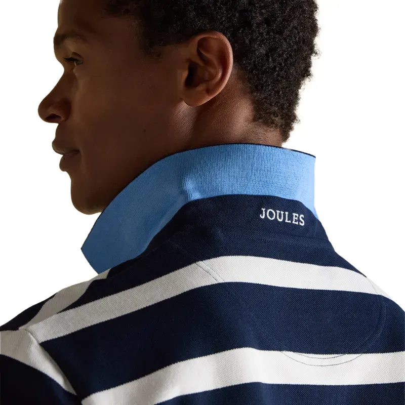 Joules Woody Stripe Mens Cotton Pique Polo Shirt - Navy/White-5