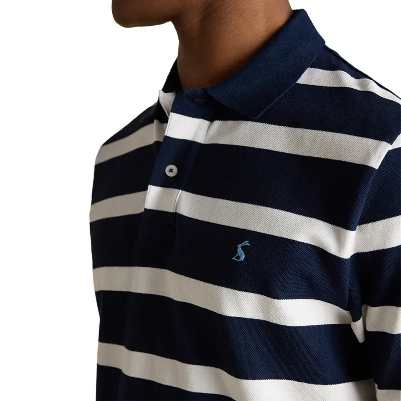 Joules Woody Stripe Mens Cotton Pique Polo Shirt - Navy/White-6