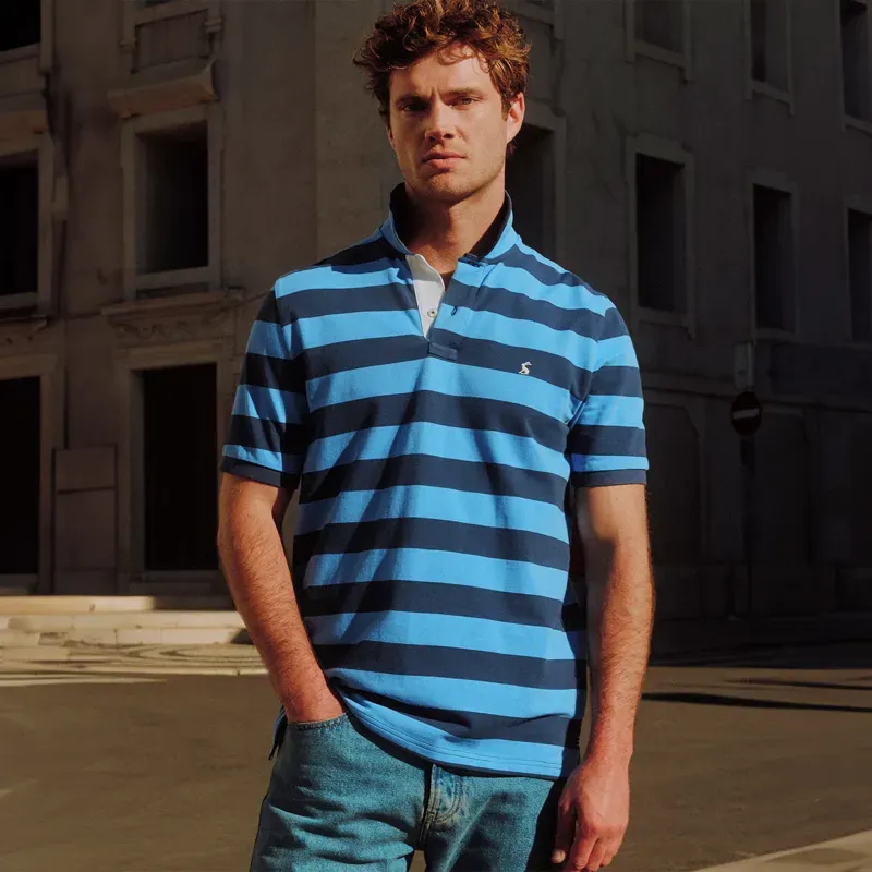 Joules Woody Stripe Mens Cotton Pique Polo Shirt - Blue/Navy-1