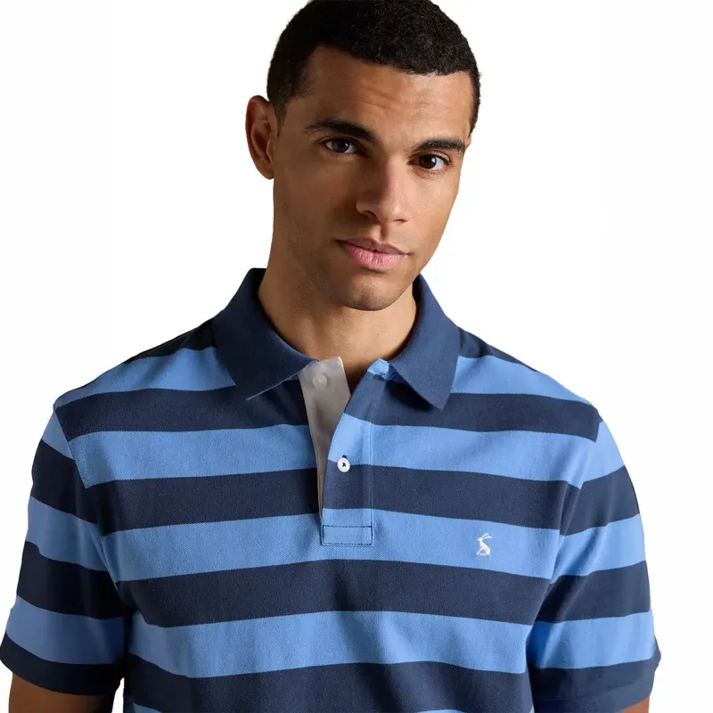 Joules Woody Stripe Mens Cotton Pique Polo Shirt - Blue/Navy-4