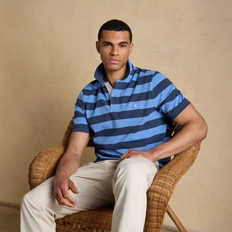 Joules Woody Stripe Mens Cotton Pique Polo Shirt - Blue/Navy-7
