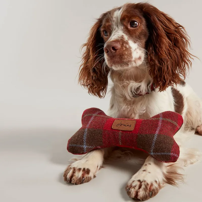 Joules Plush Dog Bone Dog Toy Heritage Tweed/Red