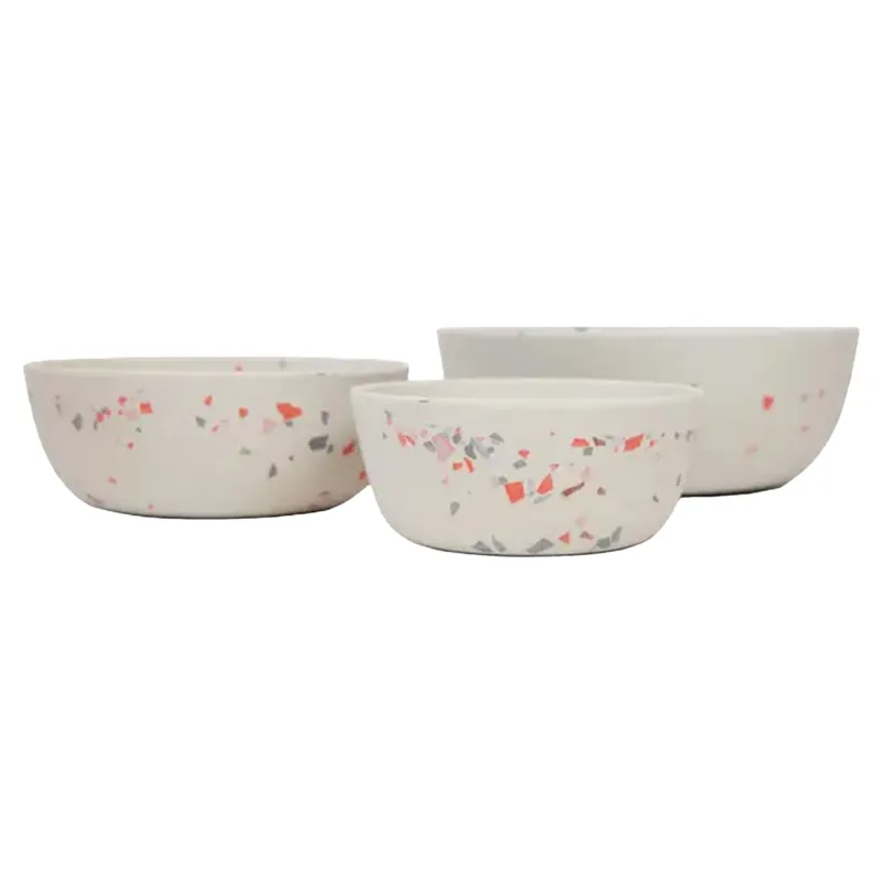 Kentucky Bamboo Terrazzo Dog Bowl - White-1