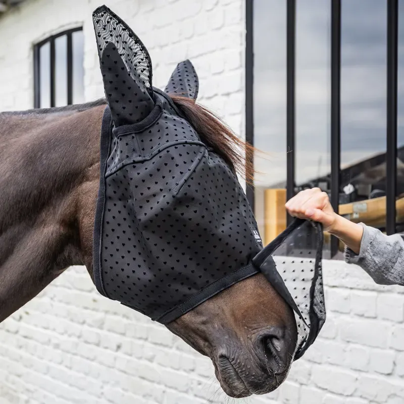 Kentucky Heart Fly Mask with Ears and Nose - Black-1