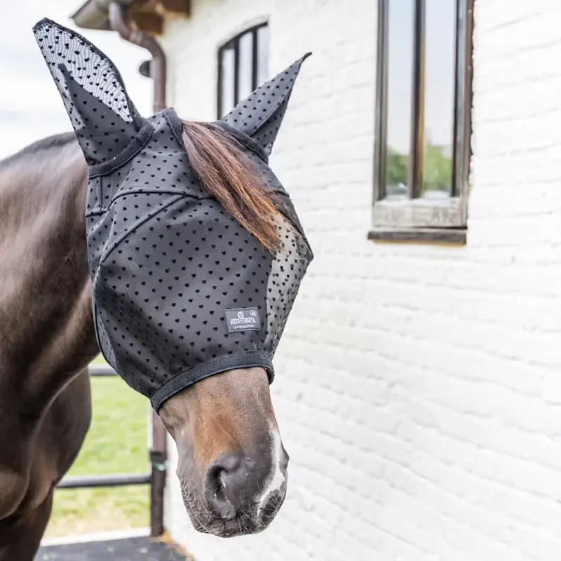 Kentucky Heart Fly Mask with Ears and Nose - Black-4