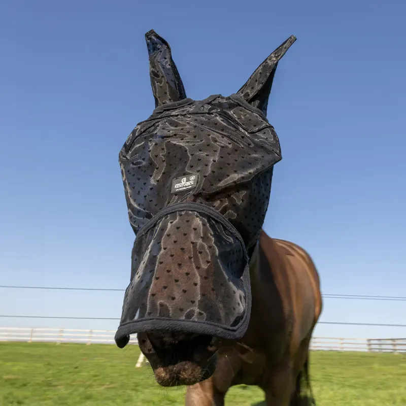 Kentucky Heart Fly Mask with Ears and Nose - Black-5