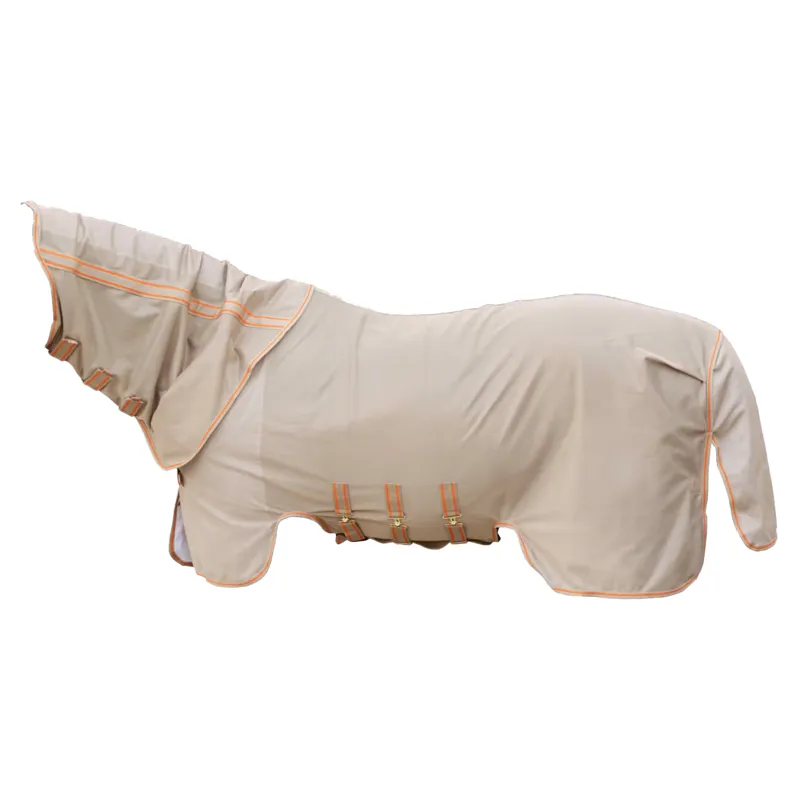 Kentucky Mesh Comfort Detachable Neck Fly Rug - Beige/Orange-4