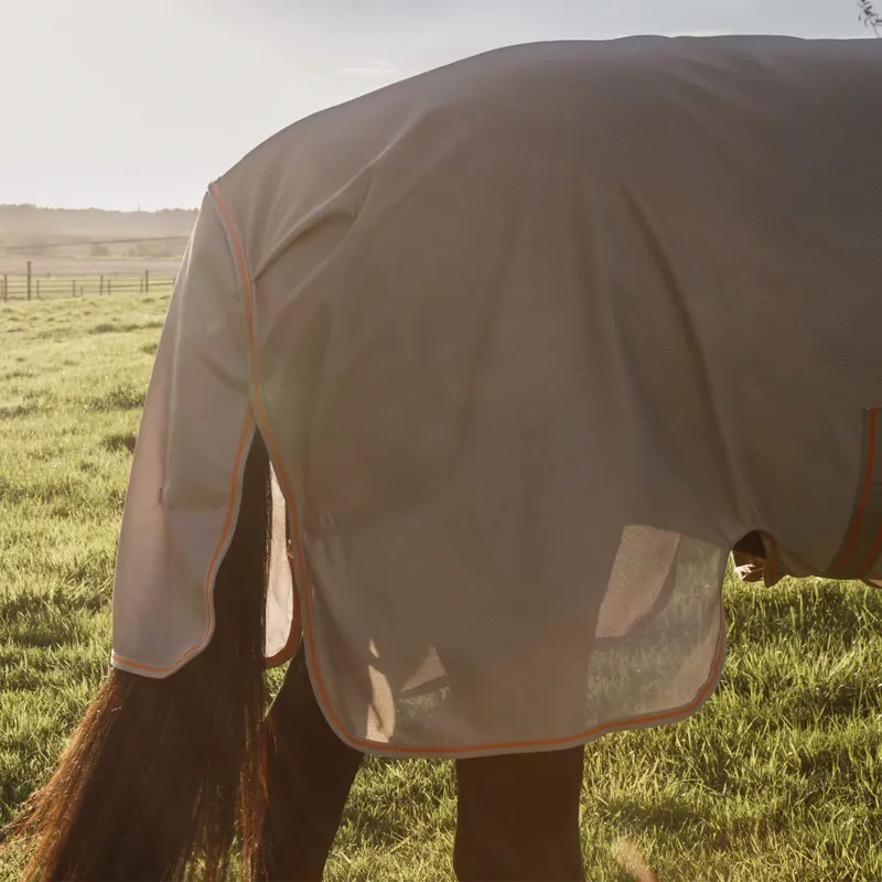 Kentucky Mesh Comfort Detachable Neck Fly Rug - Beige/Orange-8