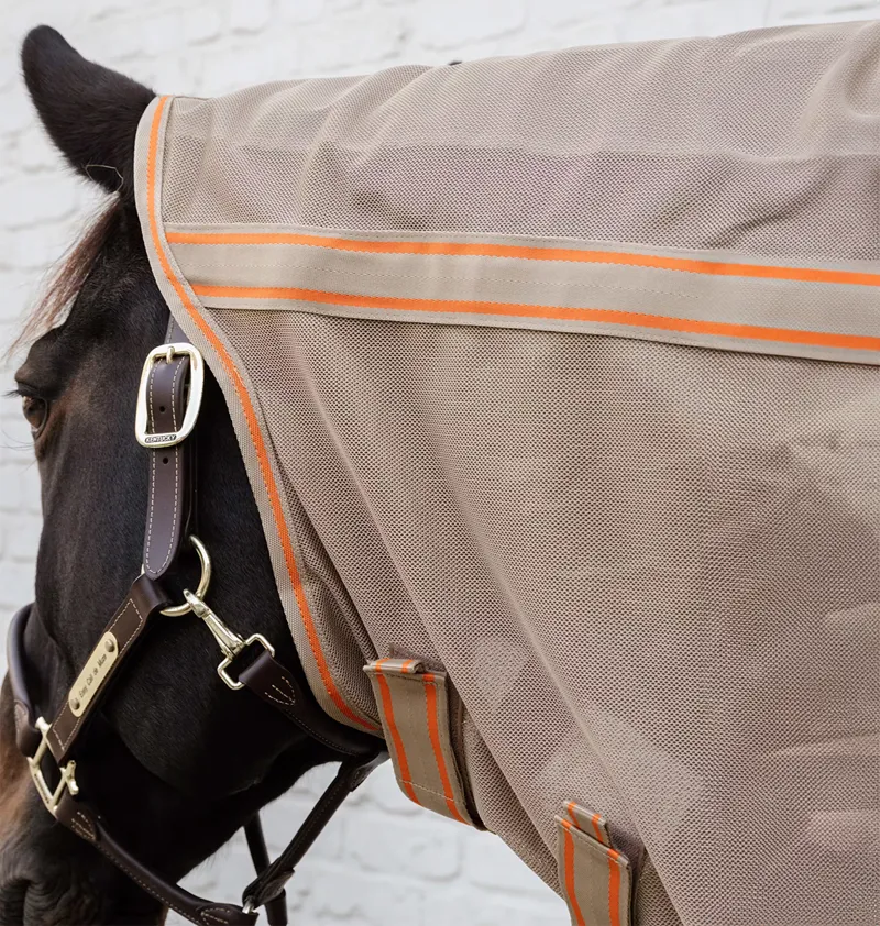 Kentucky Mesh Comfort Detachable Neck Fly Rug - Beige/Orange-7