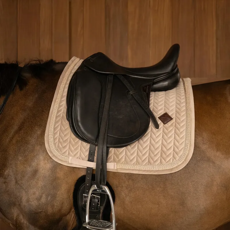 Kentucky Fishbone Plaited Glitter Rope Velvet Dressage Saddlecloth - Beige-2