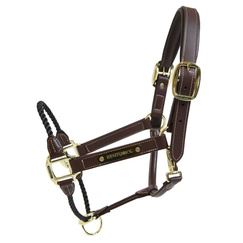 Kentucky Artificial Leather Rope Headcollar - Brown-2