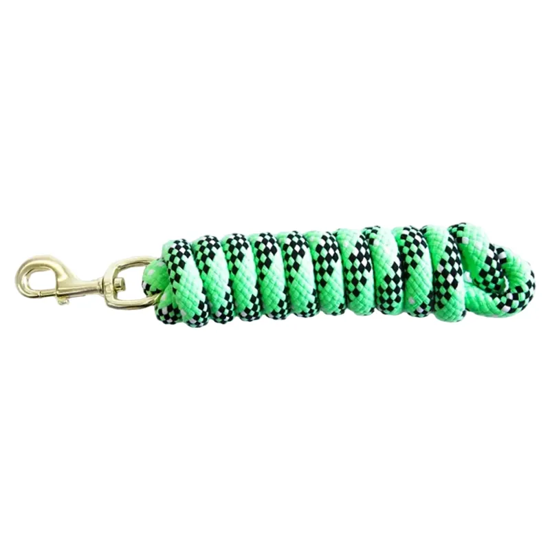KM Elite Cotton Double Braid Lead Rope 7ft - Hot Green/White