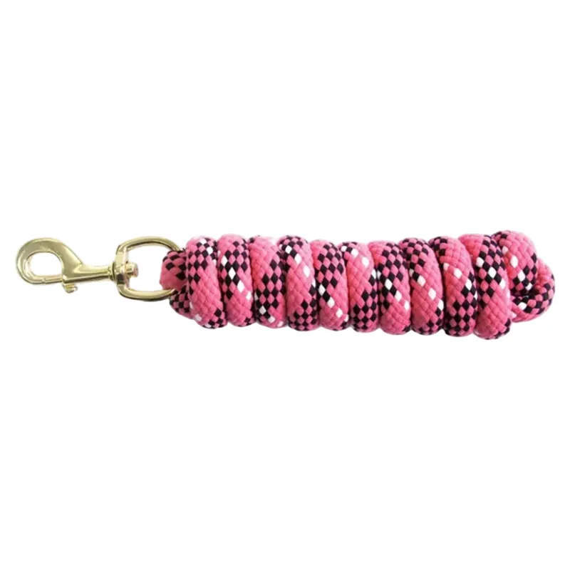 KM Elite Cotton Double Braid Lead Rope 7ft - Raspberry/White