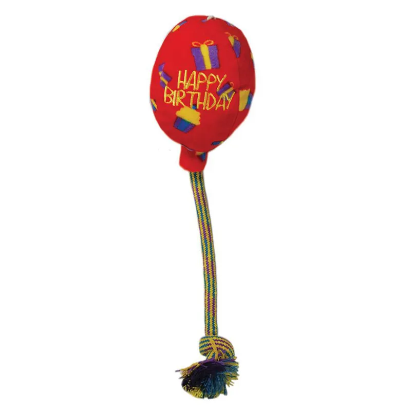 KONG Occasions Birthday Balloon Dog Toy with Rope - Red