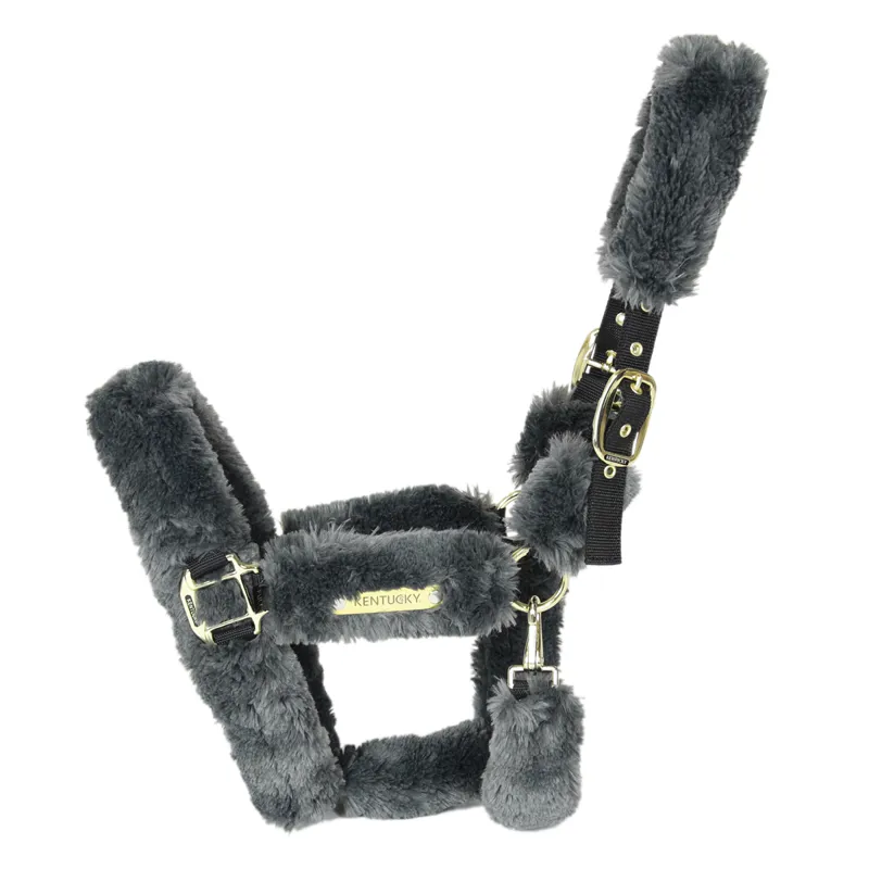Kentucky Shipping Synthetic Sheepskin Headcollar - Grey-2