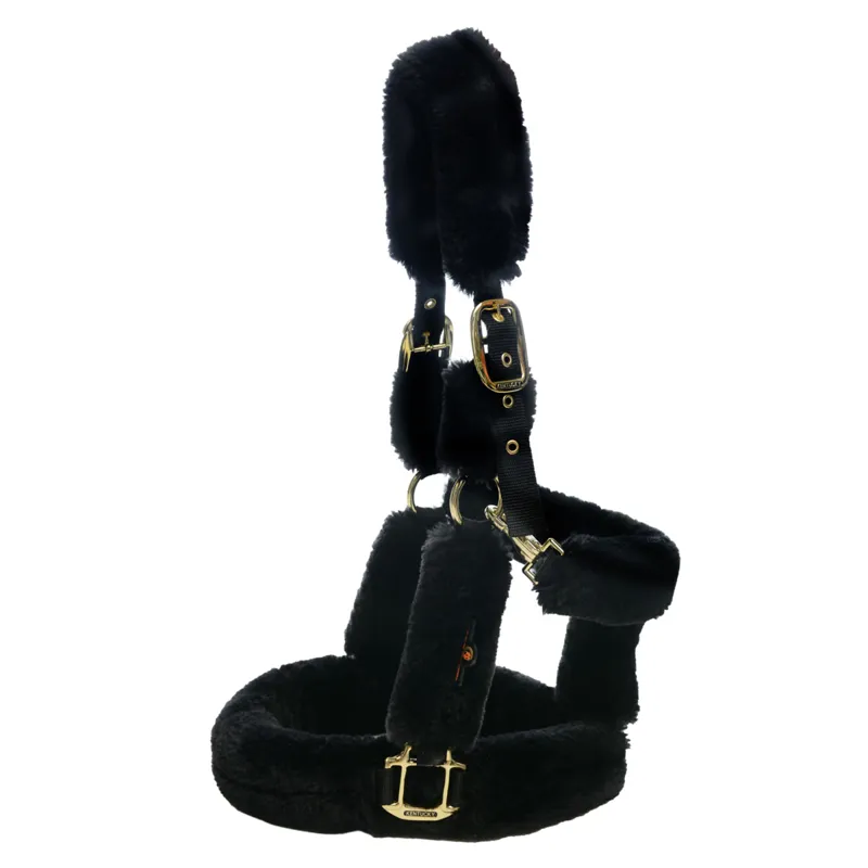 Kentucky Shipping Synthetic Sheepskin Headcollar - Black-5