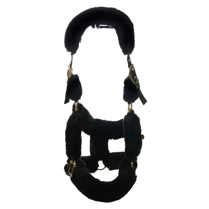 Kentucky Shipping Synthetic Sheepskin Headcollar - Black-3