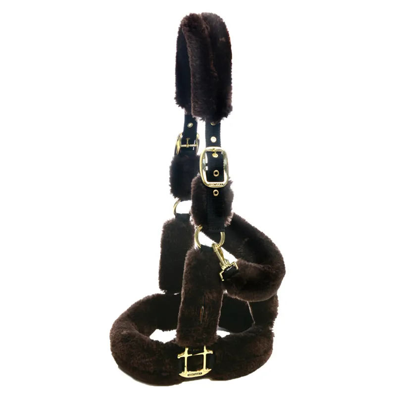 Kentucky Shipping Synthetic Sheepskin Headcollar - Brown-4
