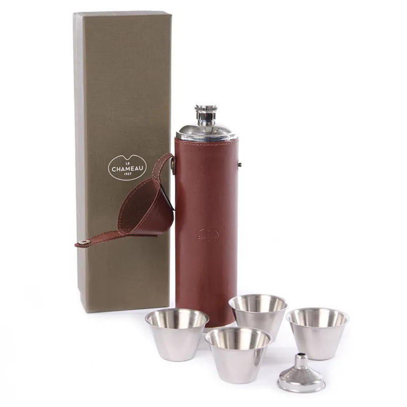 Le Chameau Rounded Hip Flask with Cups - Medium