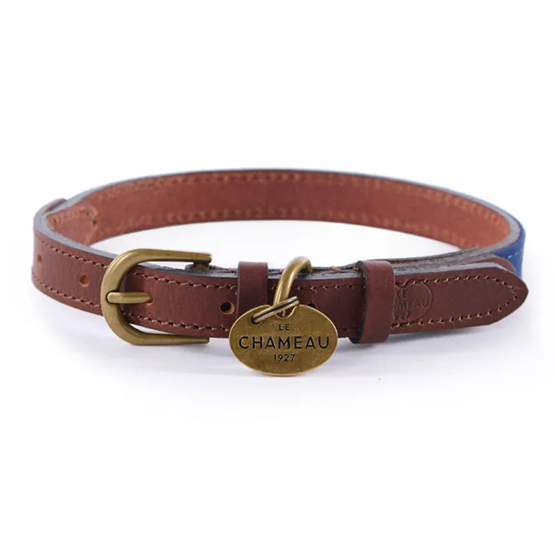Le Chameau Waxed Cotton Leather Dog Collar Bleu Fonce