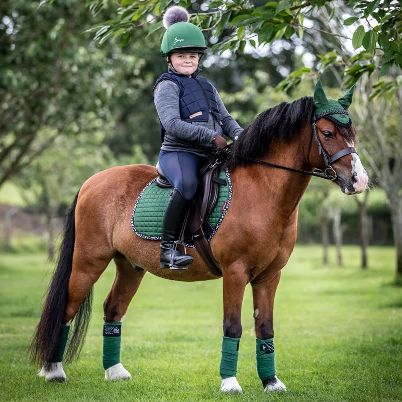 LeMieux Pom Hat Silk - Hunter Green/Grey-5