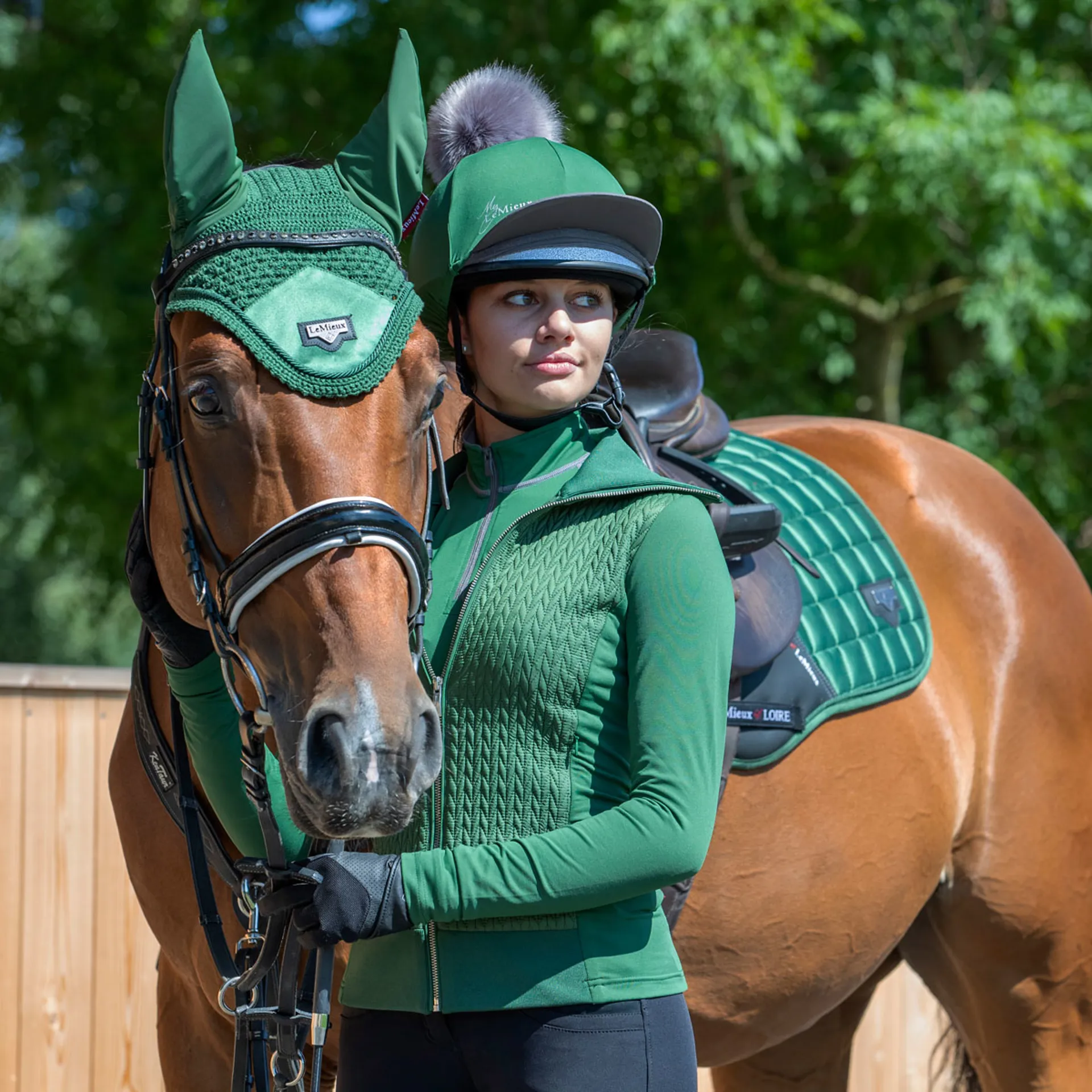 My LeMieux Hat Silk Hunter Green/Grey