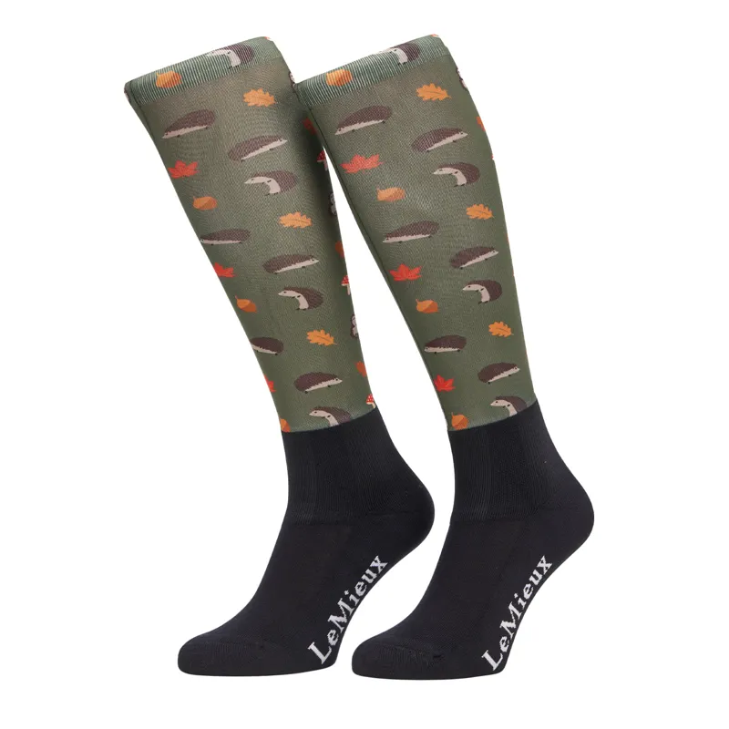 LeMieux Footsie Adults Tall Riding Socks - Rosemary/Hedgehogs
