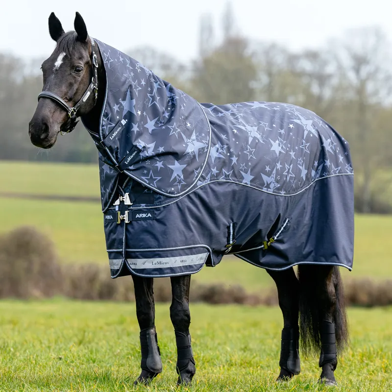 LeMieux Arika Star Detachable Neck 200g Turnout Rug - Navy-1