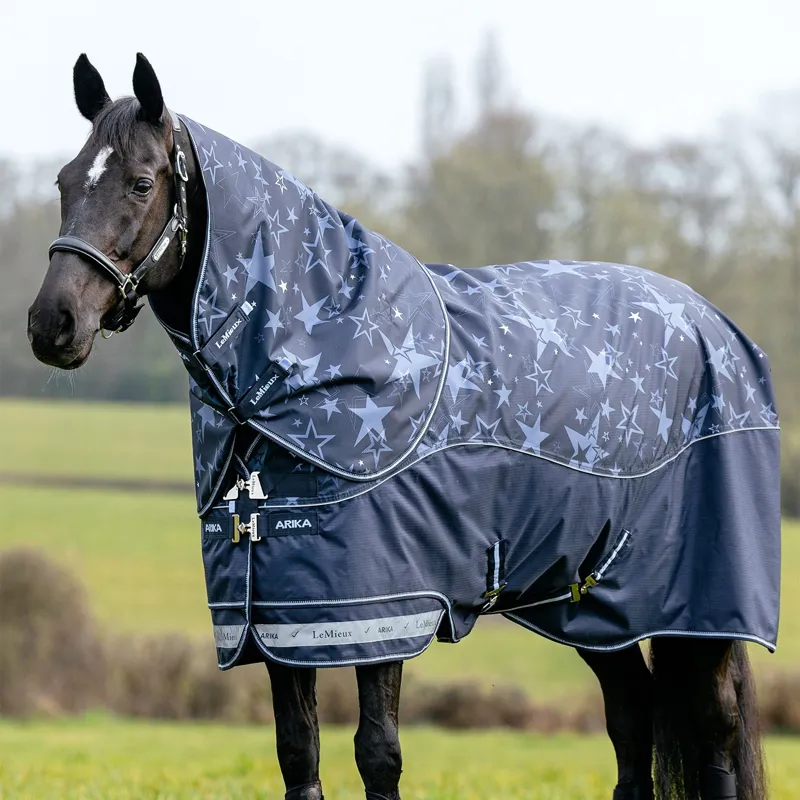 LeMieux Arika Star Detachable Neck 100g Turnout Rug - Navy-3