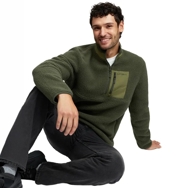 LeMieux Mens Borg Quarter Zip Fleece - Olive-3