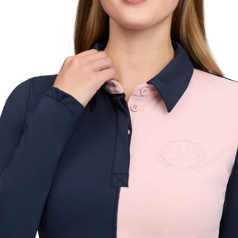 LeMieux Harlequin Womens Rugby Shirt Base Layer- Petal/Navy-2