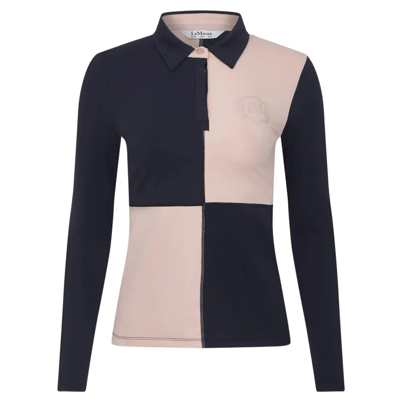 LeMieux Harlequin Womens Rugby Shirt Base Layer- Petal/Navy-1