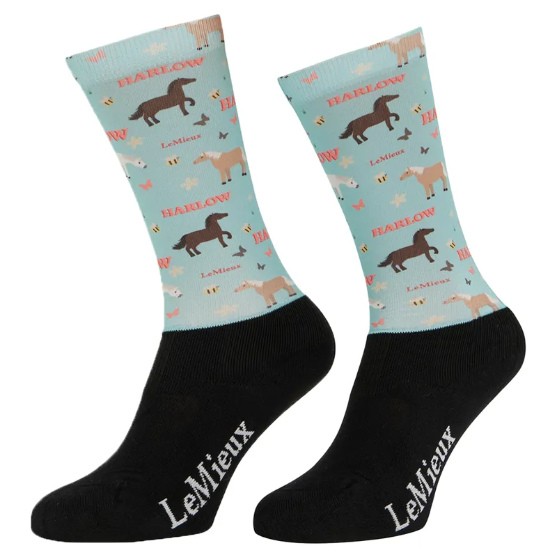 LeMieux x Harlow Footsie Junior Tall Riding Socks - Blue Topaz