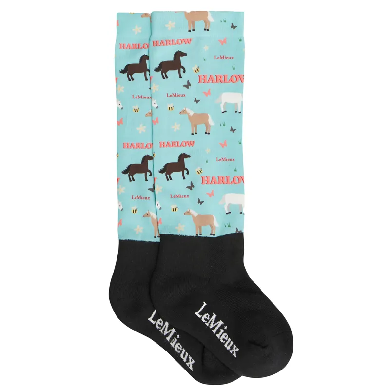 LeMieux x Harlow Footsie Junior Tall Riding Socks - Blue Topaz-1