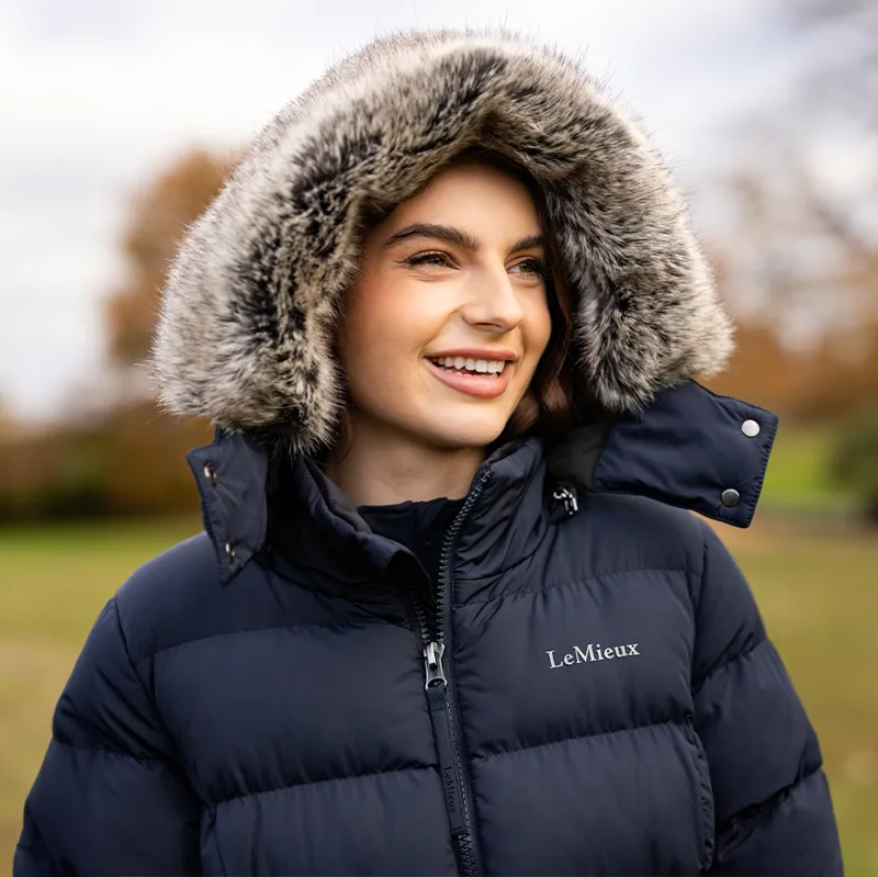 LeMieux Harper Ladies Longline Puffer Jacket - Navy-2