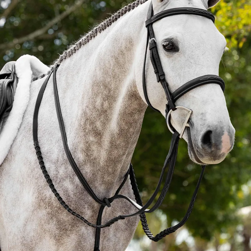 LeMieux Hunter Leather Laced Reins with Stitching - Black/Silver-1