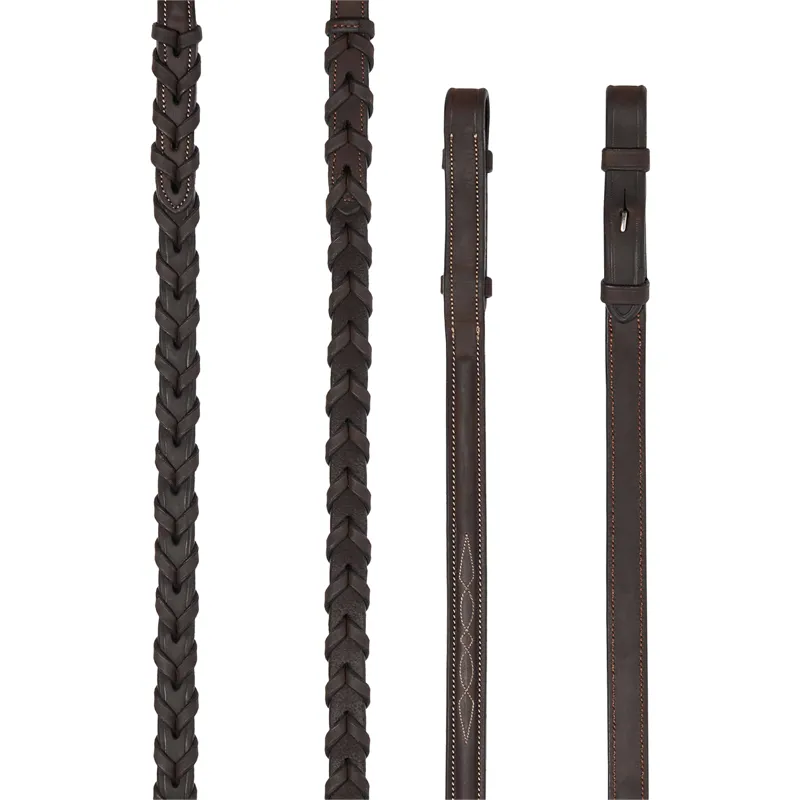 LeMieux Hunter Leather Laced Reins with Stitching - Havana/Silver