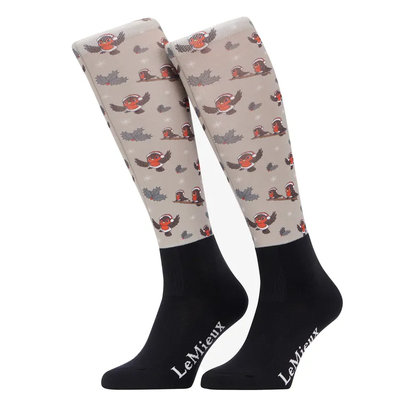 LeMieux Footsie Adults Tall Riding Socks - Almond/Xmas Robin