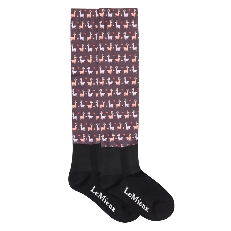LeMieux Footsie Adults Tall Riding Socks - Damson/Llamas-1