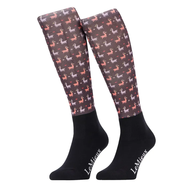LeMieux Footsie Adults Tall Riding Socks - Damson/Llamas