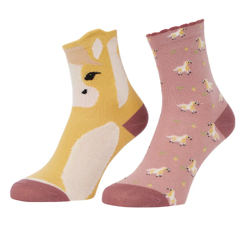 LeMieux Mini Character 2 Pack Junior Socks - Lemon