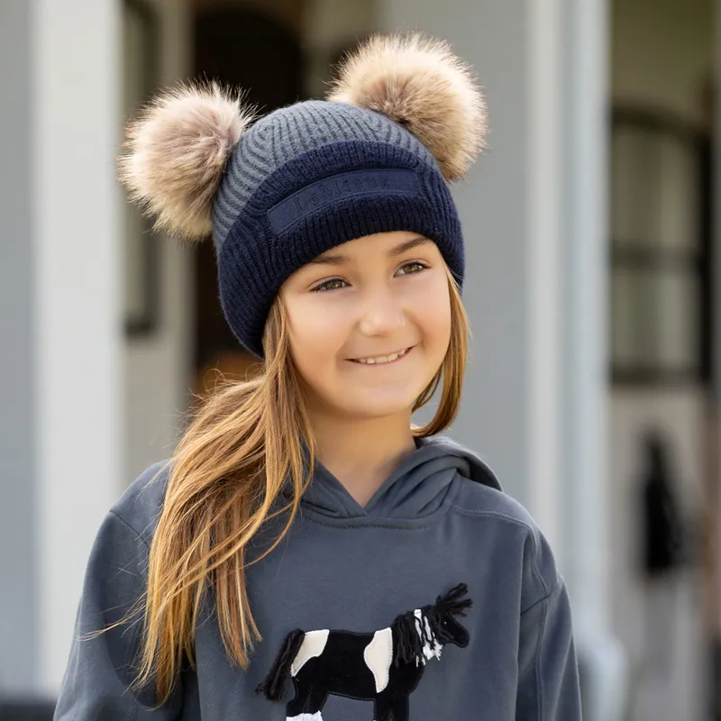 LeMieux Mini Clara Double Pom Pom Beanie Hat - Petrol-2