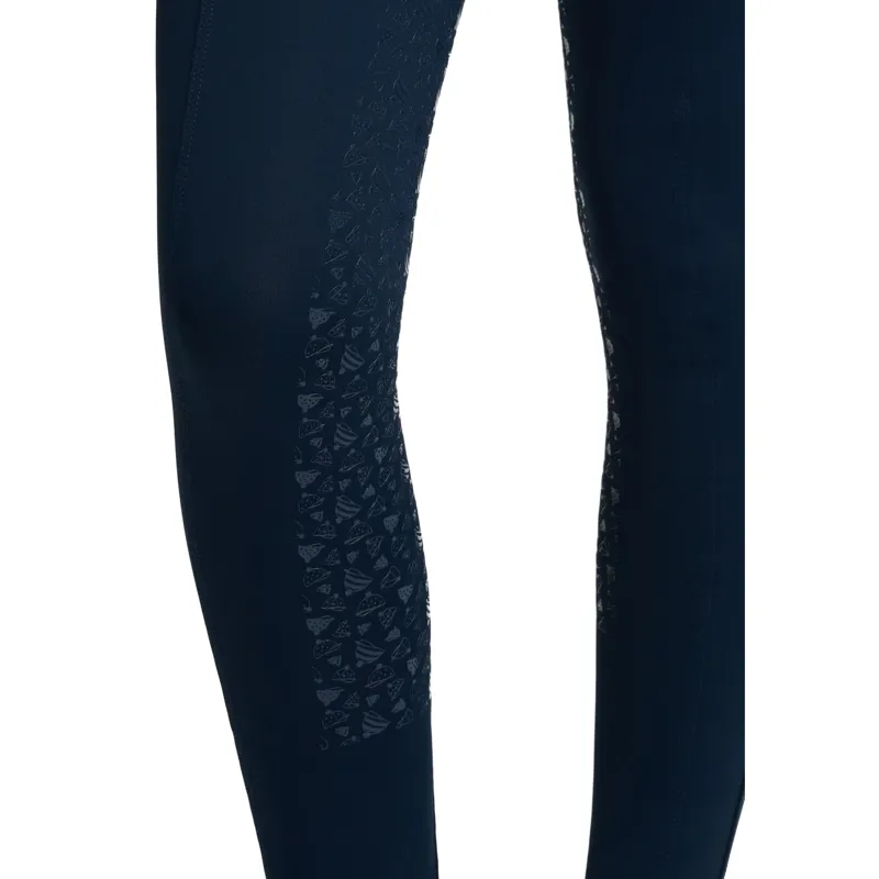 LeMieux Mini Junior Pull On Full Grip Riding Tights - Navy/Aloe-3