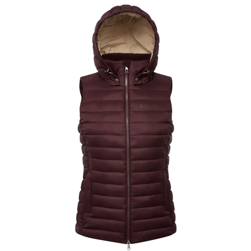 LeMieux Rose Womens Hooded Puffer Gilet - Damson-1