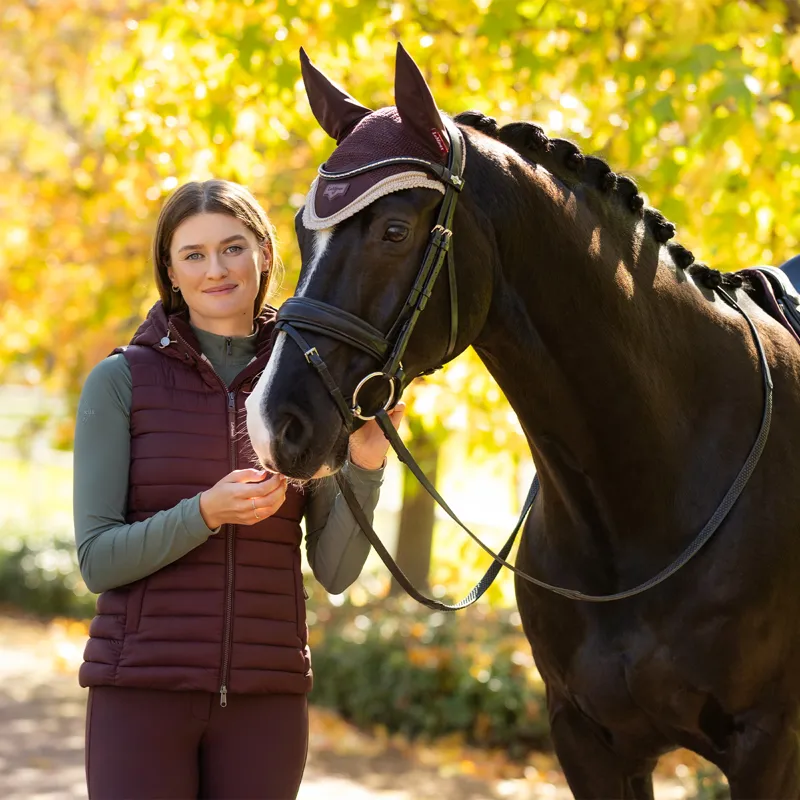 LeMieux Rose Womens Hooded Puffer Gilet - Damson-6