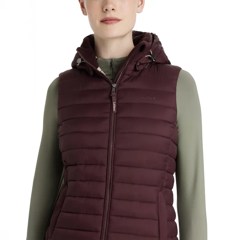 LeMieux Rose Womens Hooded Puffer Gilet - Damson-3