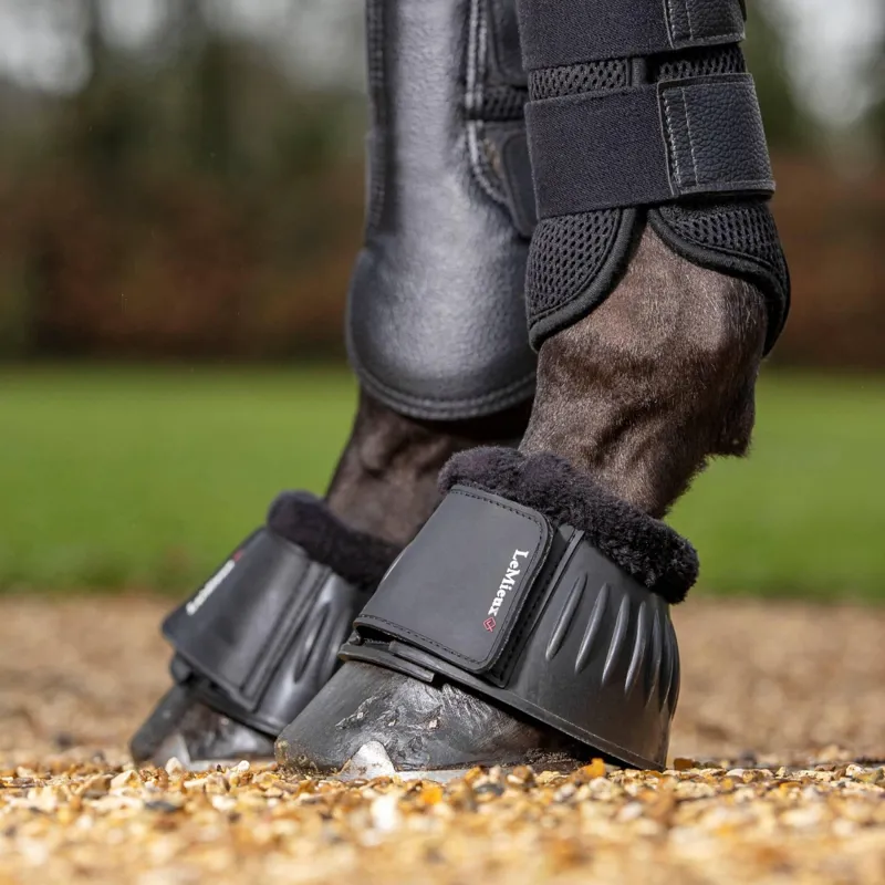 LeMieux Rubber Bell Boots with Fleece - Black-3